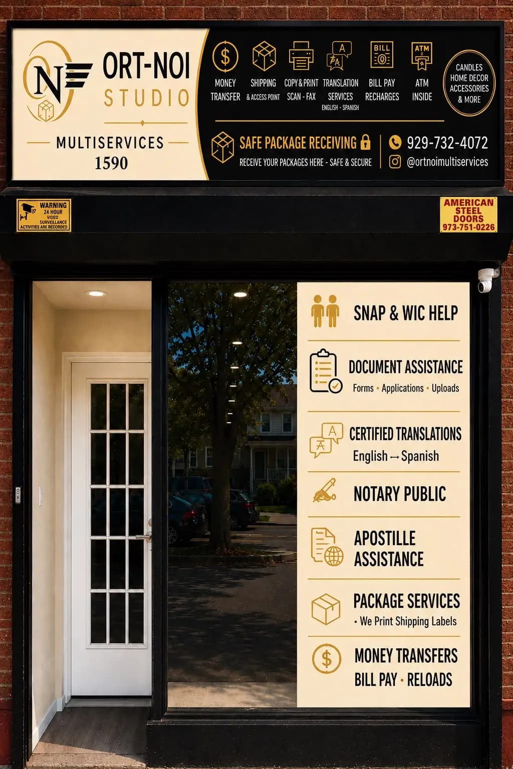 Exterior storefront of ORT NOI MULTISERVICES in Hillside, New Jersey